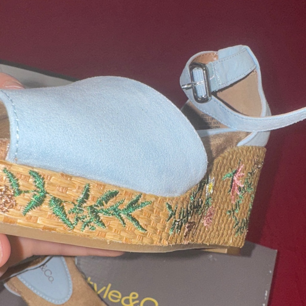 Style & Co. Blue Floral Embroidered Wedges - Picture 10 of 16